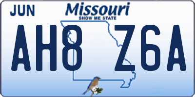 MO license plate AH8Z6A