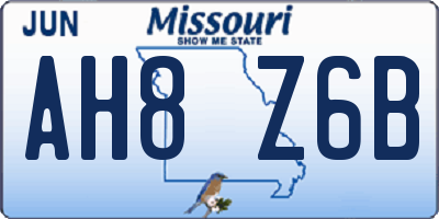 MO license plate AH8Z6B