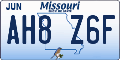 MO license plate AH8Z6F