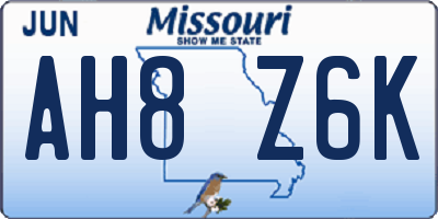 MO license plate AH8Z6K