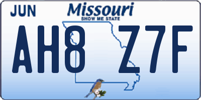 MO license plate AH8Z7F