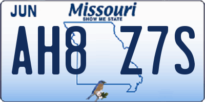 MO license plate AH8Z7S