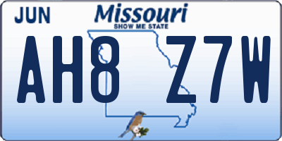 MO license plate AH8Z7W