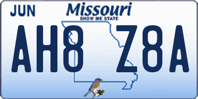 MO license plate AH8Z8A