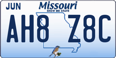 MO license plate AH8Z8C