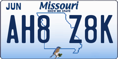 MO license plate AH8Z8K