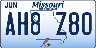 MO license plate AH8Z8O
