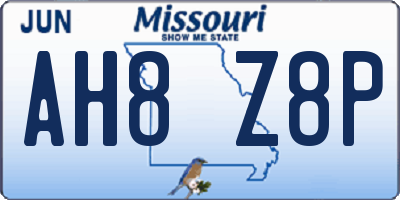 MO license plate AH8Z8P