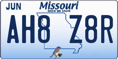 MO license plate AH8Z8R