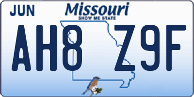 MO license plate AH8Z9F
