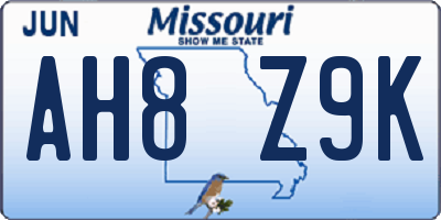 MO license plate AH8Z9K