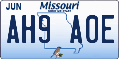 MO license plate AH9A0E