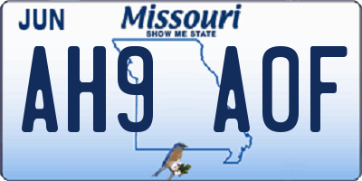MO license plate AH9A0F