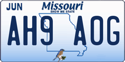 MO license plate AH9A0G