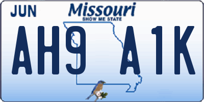 MO license plate AH9A1K