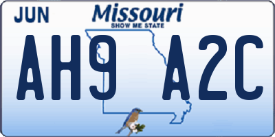 MO license plate AH9A2C