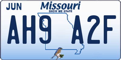 MO license plate AH9A2F