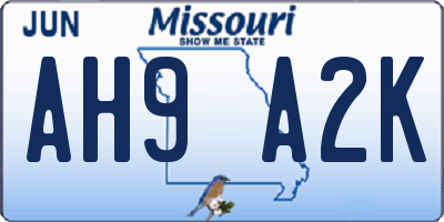 MO license plate AH9A2K