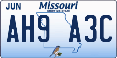 MO license plate AH9A3C