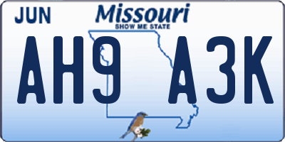 MO license plate AH9A3K