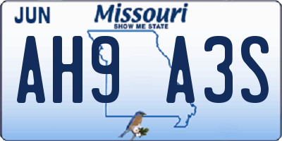 MO license plate AH9A3S