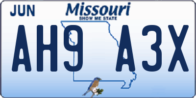 MO license plate AH9A3X