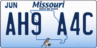 MO license plate AH9A4C
