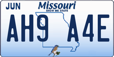 MO license plate AH9A4E