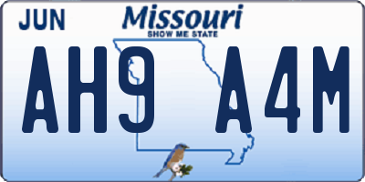 MO license plate AH9A4M