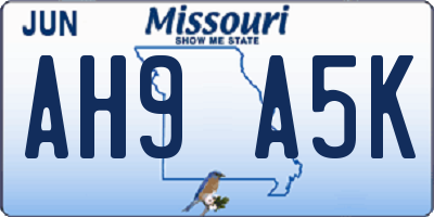 MO license plate AH9A5K