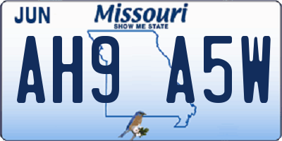 MO license plate AH9A5W