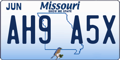 MO license plate AH9A5X