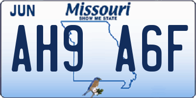 MO license plate AH9A6F