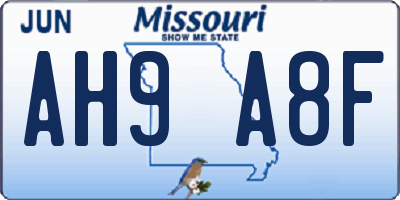 MO license plate AH9A8F