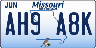 MO license plate AH9A8K
