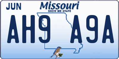 MO license plate AH9A9A