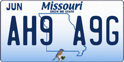MO license plate AH9A9G