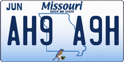 MO license plate AH9A9H