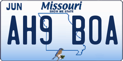 MO license plate AH9B0A