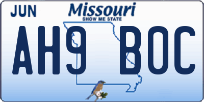 MO license plate AH9B0C