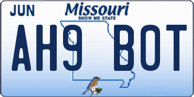 MO license plate AH9B0T