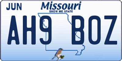 MO license plate AH9B0Z