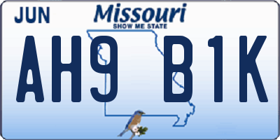 MO license plate AH9B1K