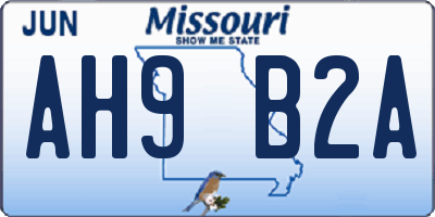 MO license plate AH9B2A