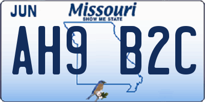 MO license plate AH9B2C
