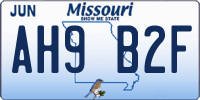 MO license plate AH9B2F