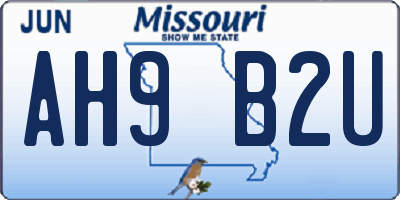 MO license plate AH9B2U