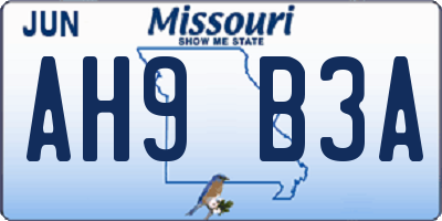 MO license plate AH9B3A