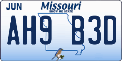 MO license plate AH9B3D