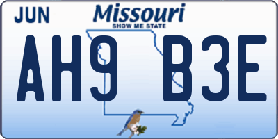 MO license plate AH9B3E